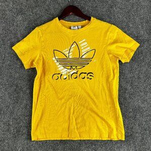 Adidas Tee Shirt Boys Large Yellow Cotton Short Sleeve Logo Crew Neck